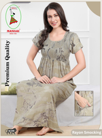 MANGAI Premium RAYON Smocking Nighty | Beautiful Pleated Design | Side Pocket | Stylish Nighty for Trendy Women's | Your Perfect Nightwear Collection's (RYS)