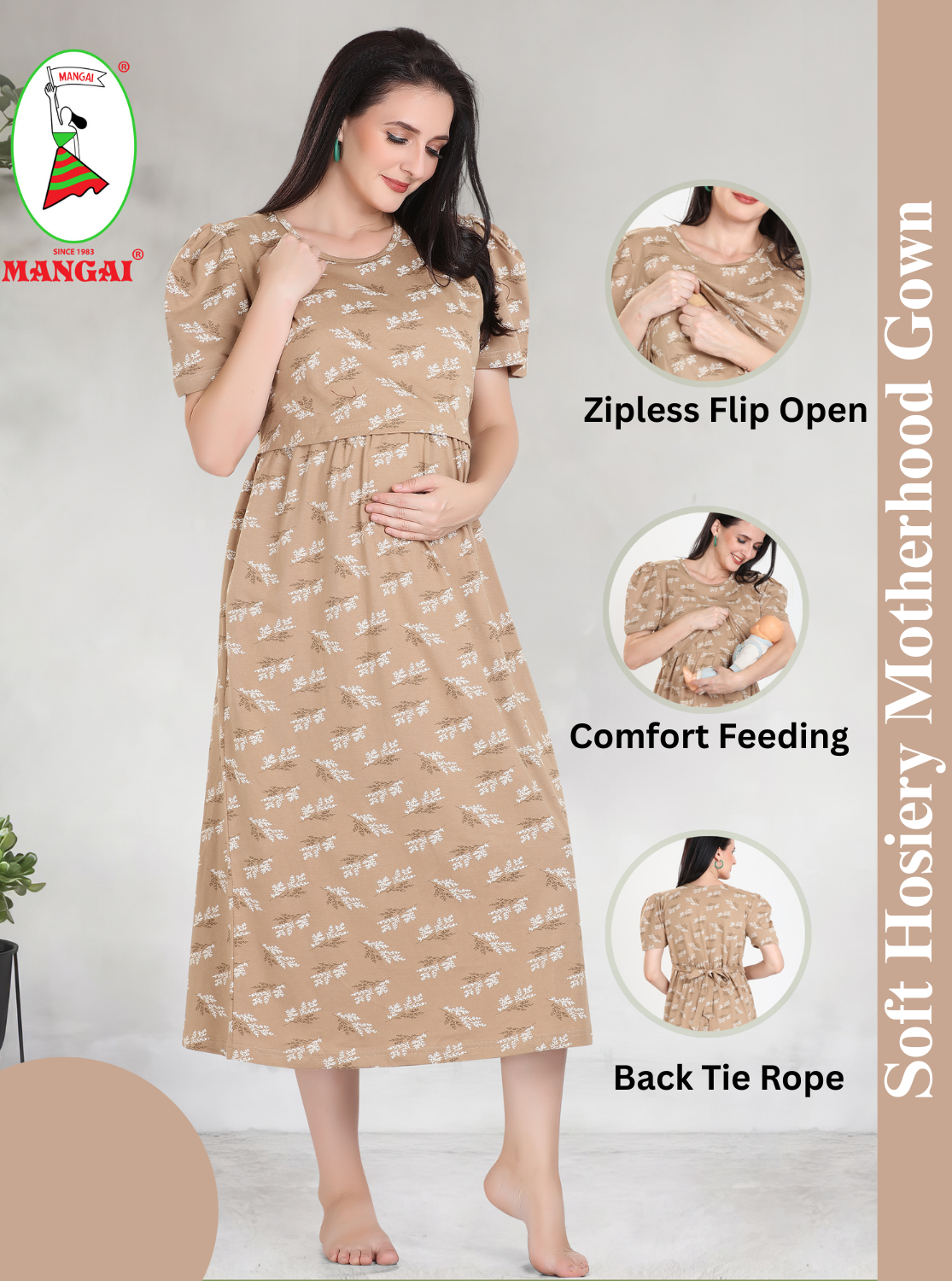 New HOSIERY Cotton Zipless Feeding Wear | Fancy Sleeve with Round Neck | Flap Open Zipless Feeding wear for Pregnancy Women (MMG)