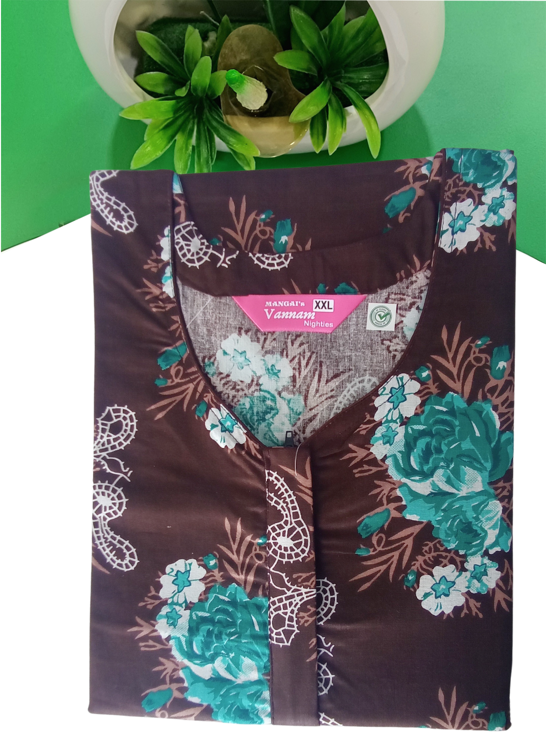 MANGAI Daily Wear Casual Comfort Fit Cotton Printed Nighties | Front Open Zipper Model | Fancy Round Neck with Side Pocket Cotton Nighties (DRN)