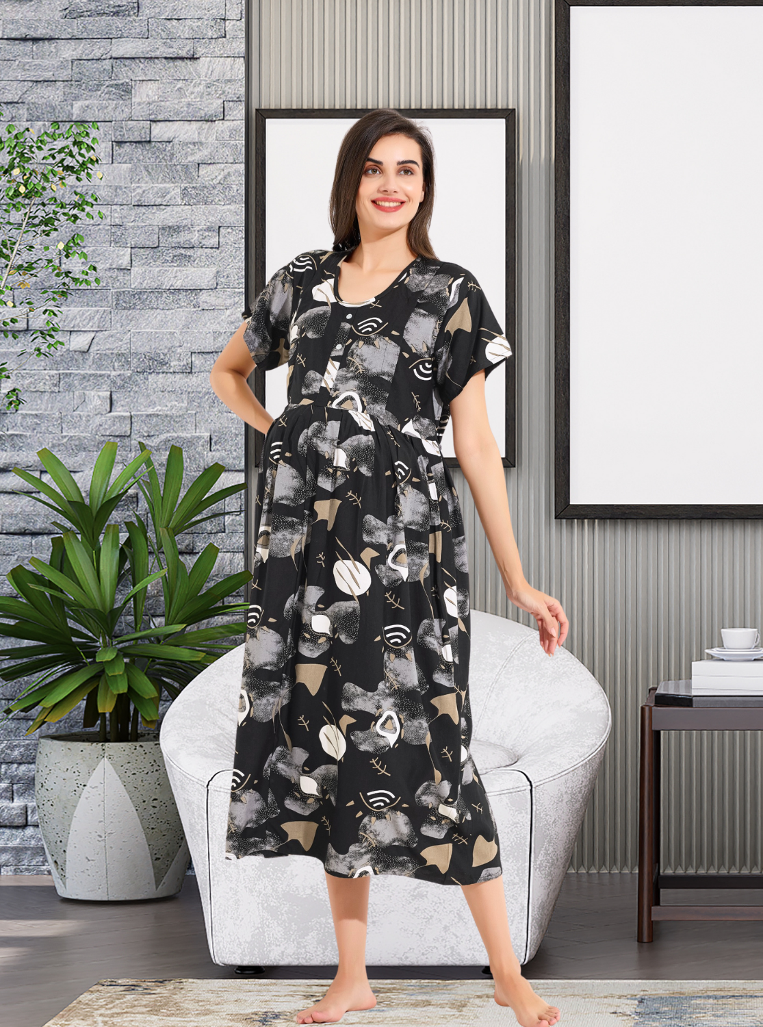 MANGAI Rayon 4-IN-ONE MAXI Mom's Feeding & Casual Wear | Stylish Maxi Style | Invisible Feeding Zipper | Perfect Pre & Post Pregnancy Wear (FIO-MXI)