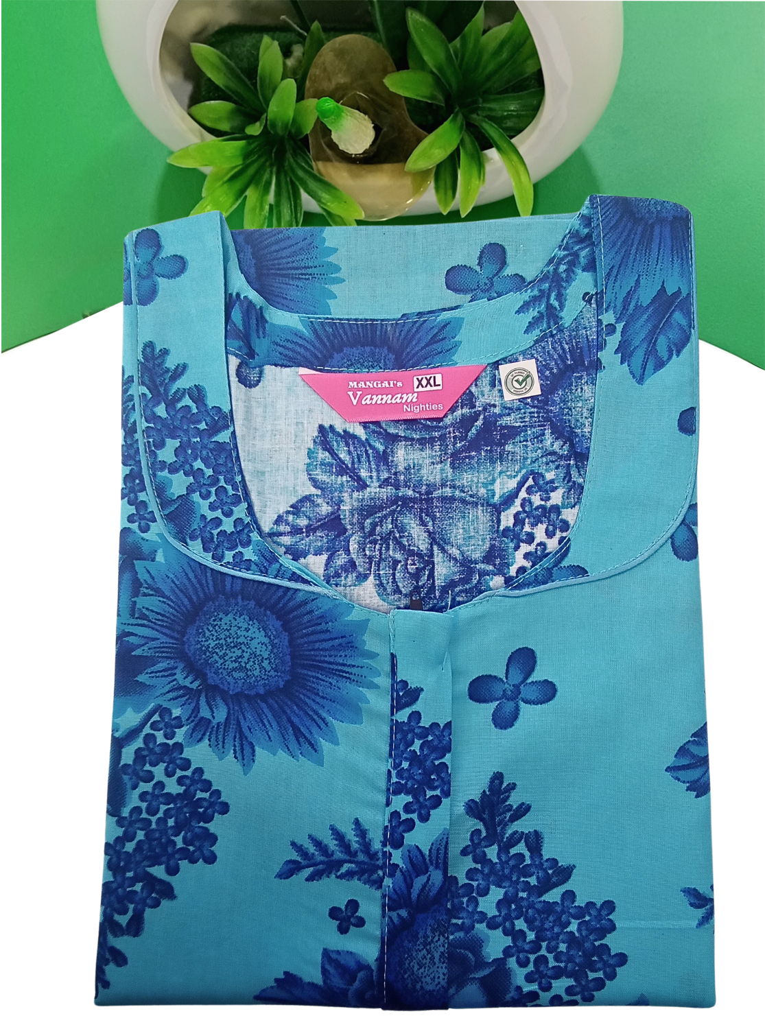 MANGAI Daily Wear Casual Comfort Fit Cotton Printed Nighties | Front Open Zipper Model | Fancy Round Neck with Side Pocket Cotton Nighties (DRN)