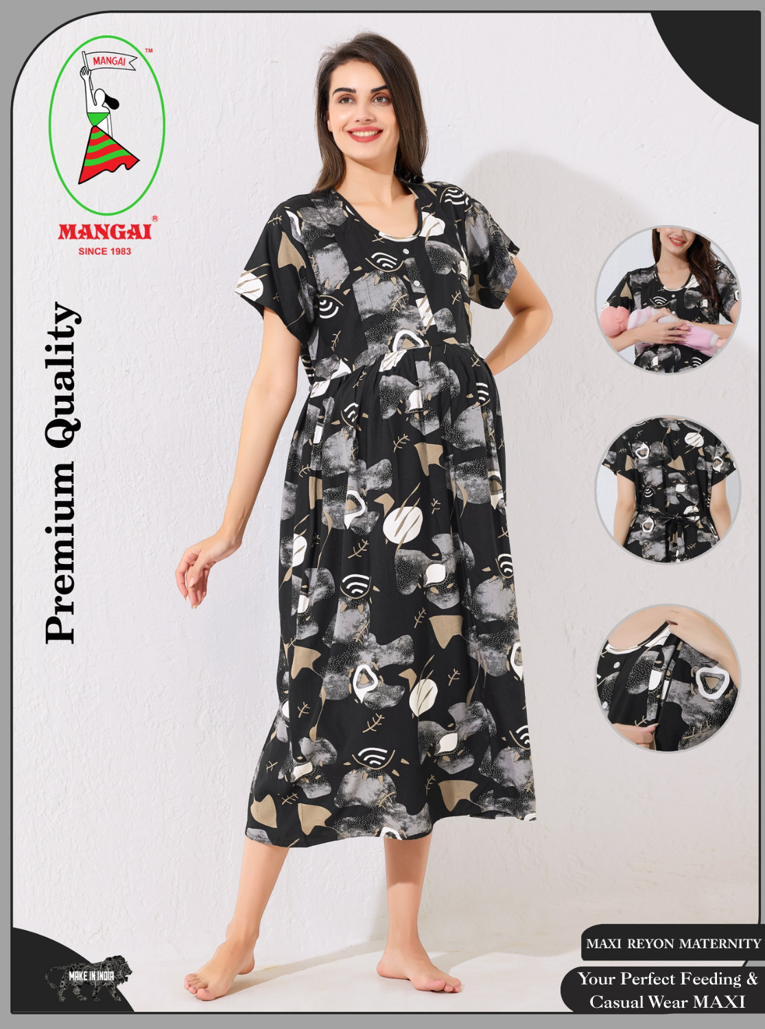 MANGAI Rayon 4-IN-ONE MAXI Mom's Feeding & Casual Wear | Stylish Maxi Style | Invisible Feeding Zipper | Perfect Pre & Post Pregnancy Wear (FIO-MXI)