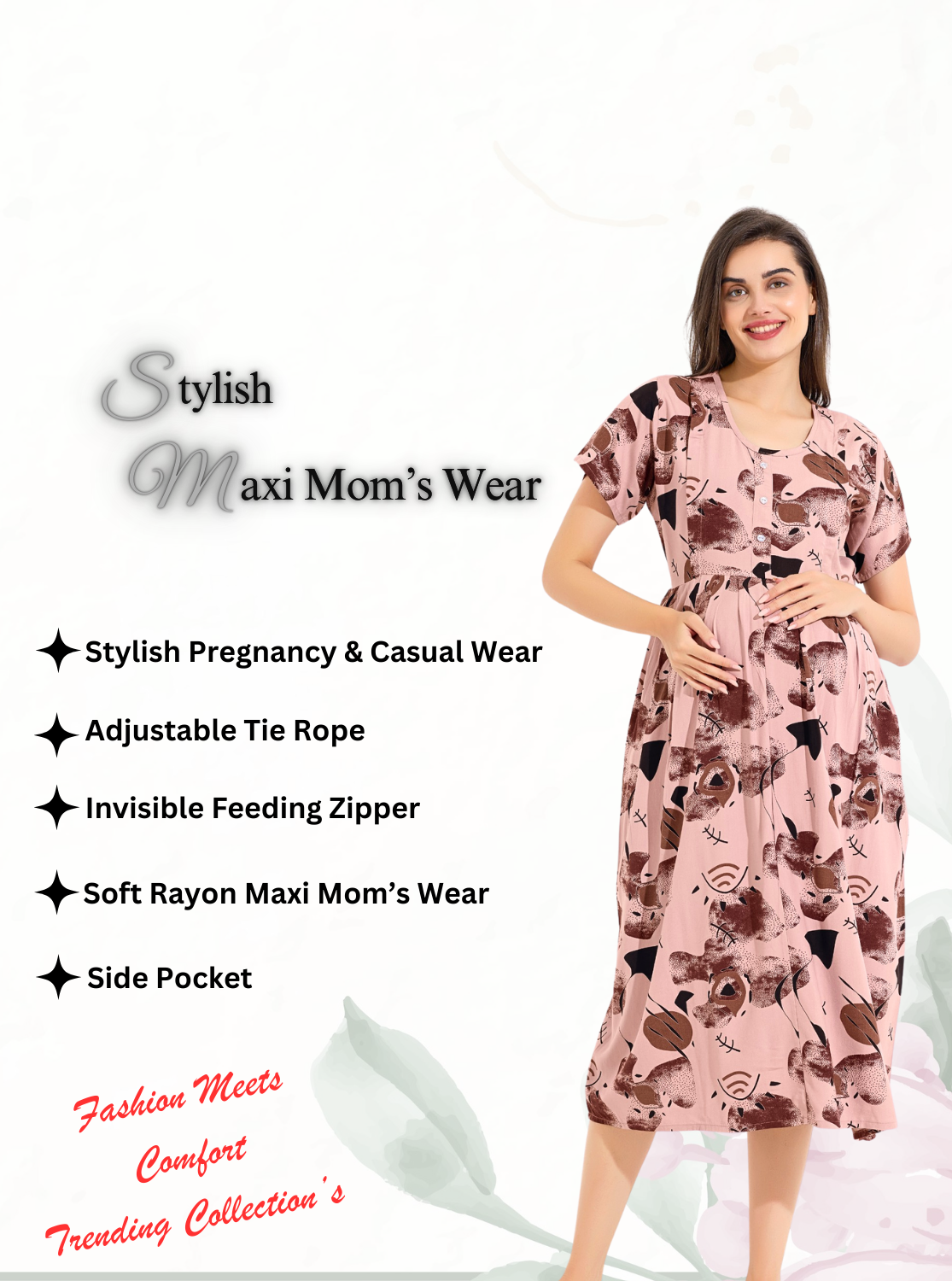 MANGAI Rayon 4-IN-ONE MAXI Mom's Feeding & Casual Wear | Stylish Maxi Style | Invisible Feeding Zipper | Perfect Pre & Post Pregnancy Wear (FIO-MXI)