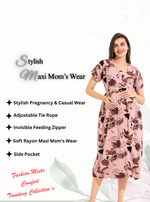 MANGAI Rayon 4-IN-ONE MAXI Mom's Feeding & Casual Wear | Stylish Maxi Style | Invisible Feeding Zipper | Perfect Pre & Post Pregnancy Wear (FIO-MXI)
