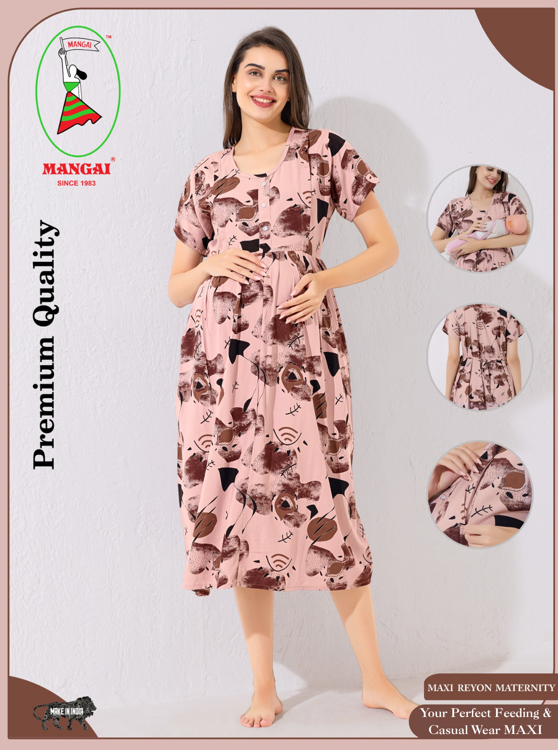 MANGAI Rayon 4-IN-ONE MAXI Mom's Feeding & Casual Wear | Stylish Maxi Style | Invisible Feeding Zipper | Perfect Pre & Post Pregnancy Wear (FIO-MXI)
