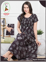 MANGAI Premium RAYON Smocking Nighty | Beautiful Pleated Design | Side Pocket | Stylish Nighty for Trendy Women's | Your Perfect Nightwear Collection's (RYS)