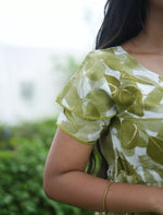 Rayon Leaf Print Gathering Maxi with Layer Sleeve - Mangai Nighties