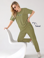 Olive Green Tencel Casual Night Suit - Mangai Nighties
