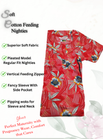 MANGAI Cotton Straight Zip Feeding Nighty |Post Pregnancy | Comfort and Style | Pleated Model | Soft Cotton Feeding Nighties (STF)