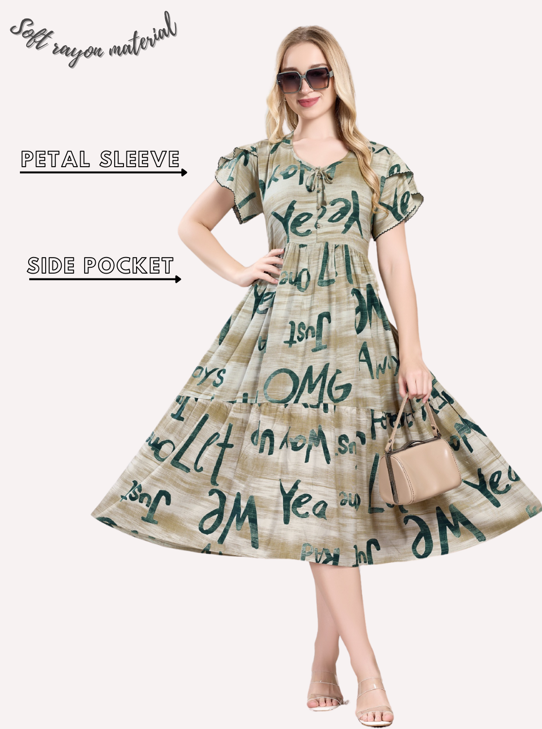 Rayon MAXI FROCK Model Nighties | Fancy Petal Sleeve | Fancy Neck & Side Pocket | Pleated Frock MAXI Style | Trendy Collection's for Stylish Women & Teenage Girl (PSG-H)