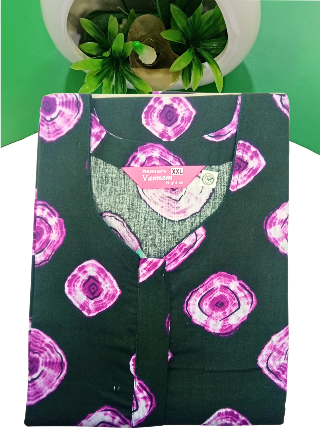 MANGAI Daily Wear Casual Comfort Fit Cotton Printed Nighties | Front Open Zipper Model | Fancy Round Neck with Side Pocket Cotton Nighties (DRN)