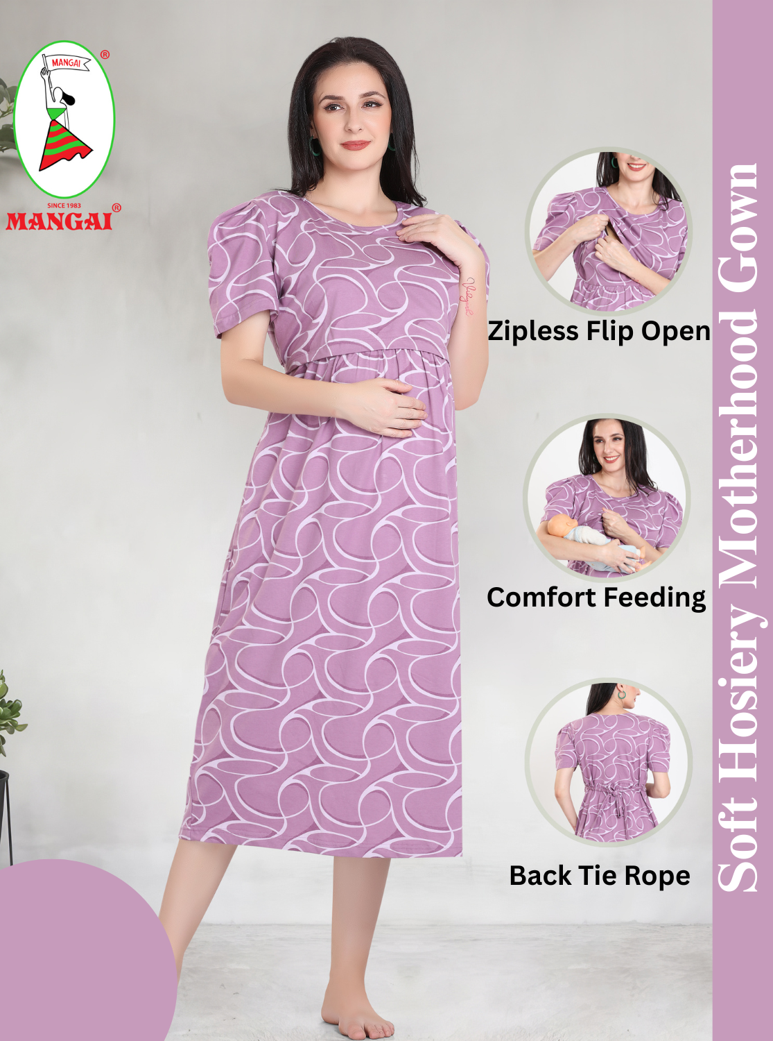 New HOSIERY Cotton Zipless Feeding Wear | Fancy Sleeve with Round Neck | Flap Open Zipless Feeding wear for Pregnancy Women (MMG)