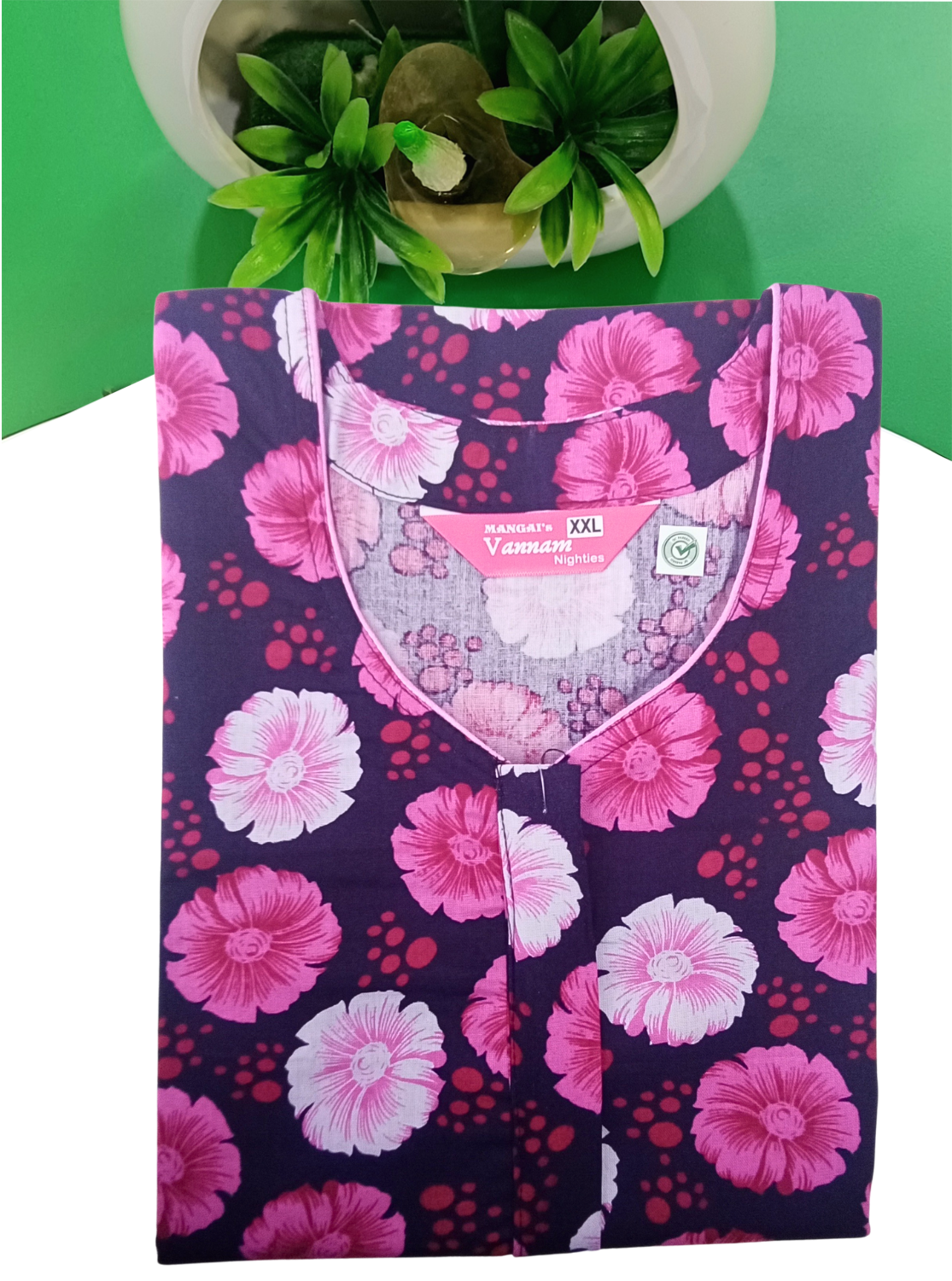 MANGAI Daily Wear Casual Comfort Fit Cotton Printed Nighties | Front Open Zipper Model | Fancy Round Neck with Side Pocket Cotton Nighties (DRN)