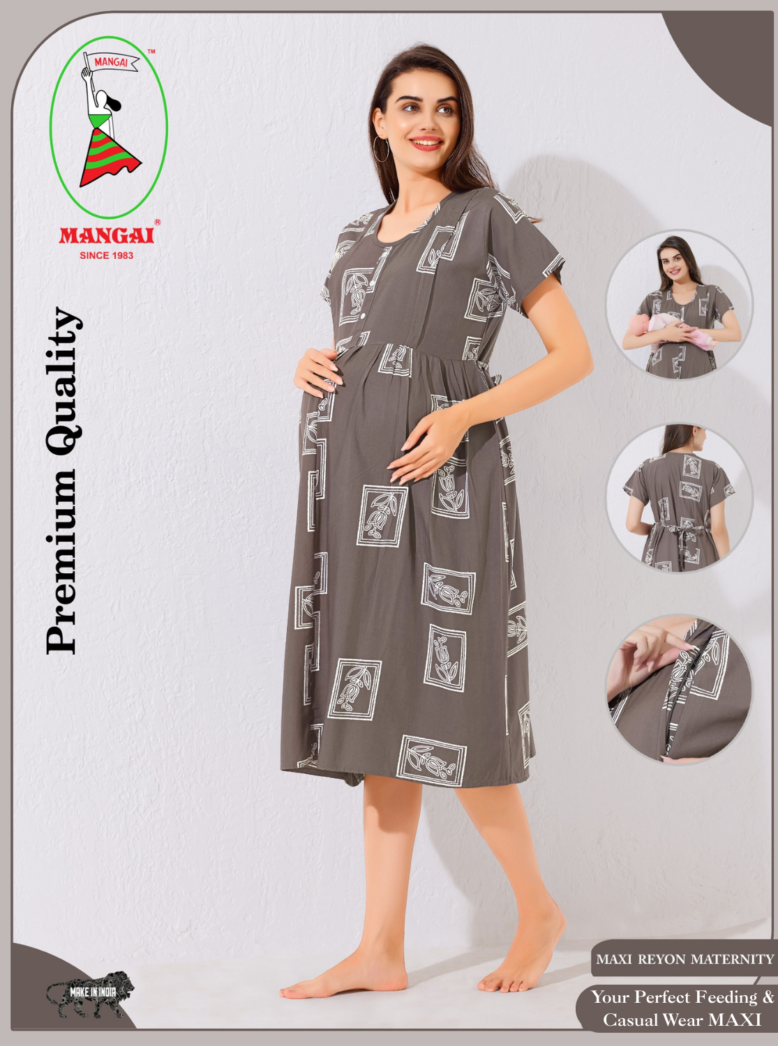 MANGAI Rayon 4-IN-ONE MAXI Mom's Feeding & Casual Wear | Stylish Maxi Style | Invisible Feeding Zipper | Perfect Pre & Post Pregnancy Wear (FIO-MXI)