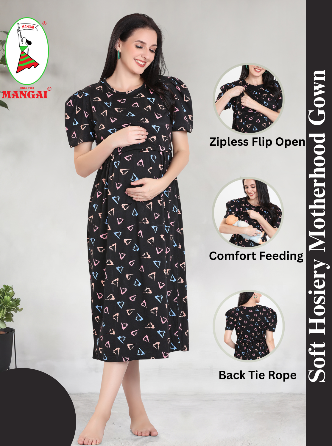 New HOSIERY Cotton Zipless Feeding Wear | Fancy Sleeve with Round Neck | Flap Open Zipless Feeding wear for Pregnancy Women (MMG)