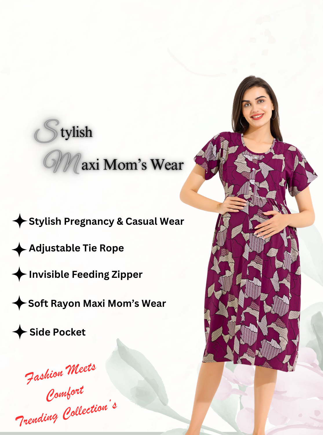 New Arrivals 4-IN-ONE MAXI Mom's Feeding & Casual Wear | Stylish Maxi Style | Invisible Feeding Zipper | Perfect Pre & Post Pregnancy Wear (FIO-MXI)