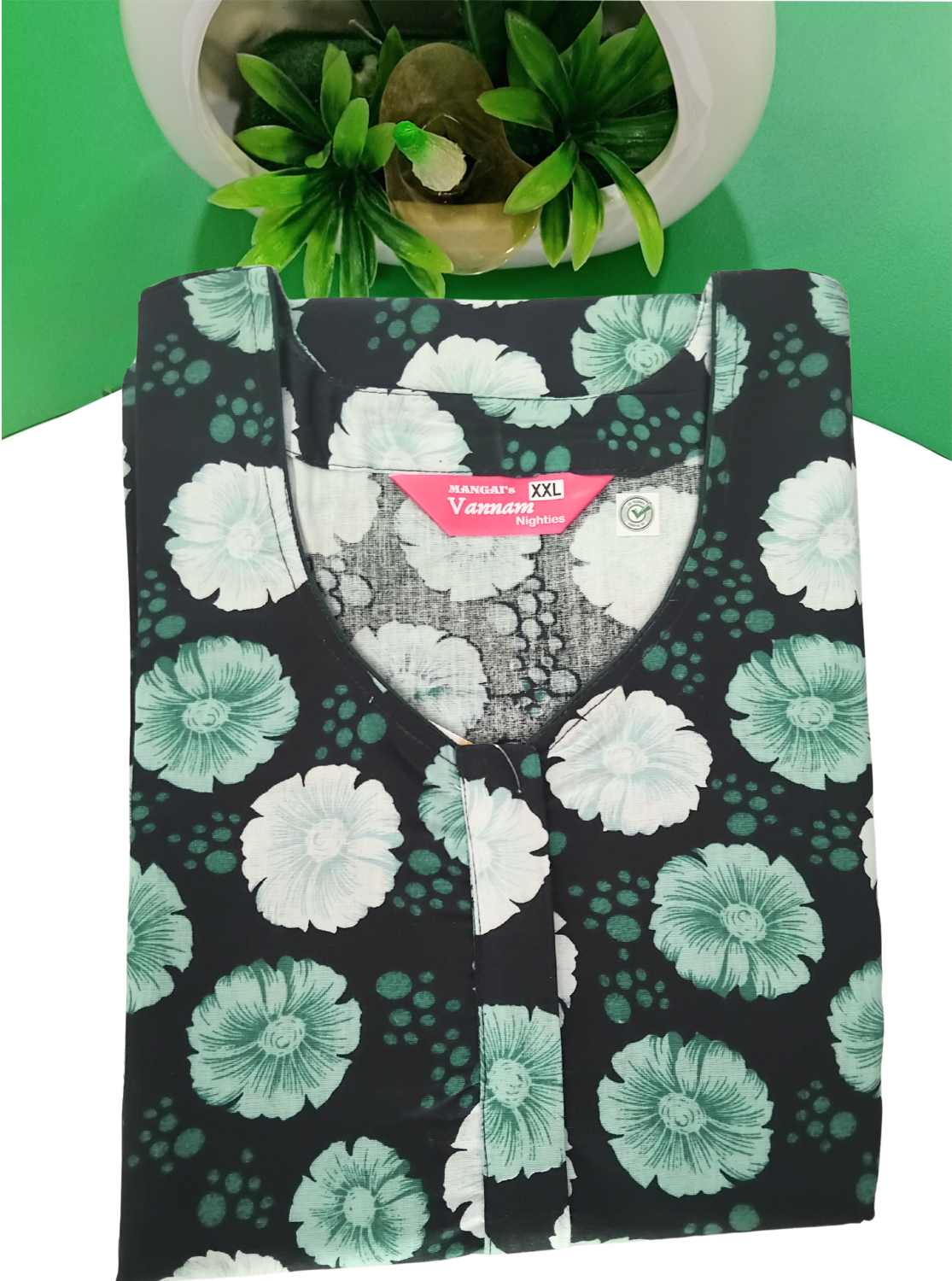 MANGAI Daily Wear Casual Comfort Fit Cotton Printed Nighties | Front Open Zipper Model | Fancy Round Neck with Side Pocket Cotton Nighties (DRN)