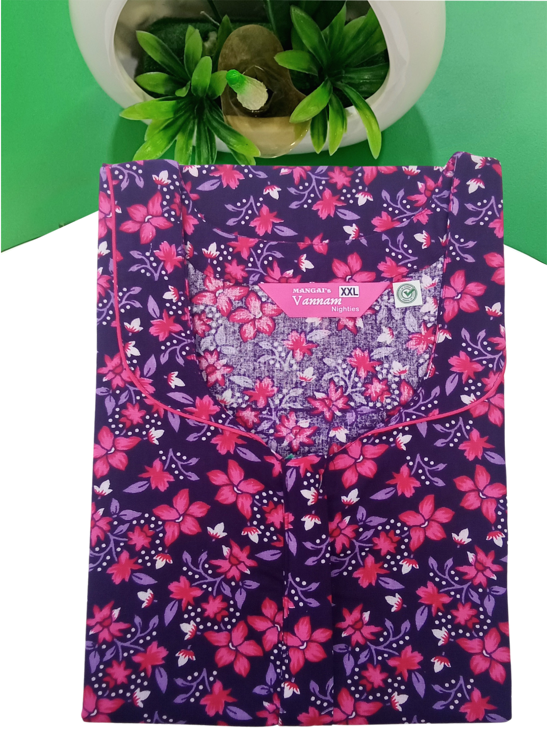 MANGAI Daily Wear Casual Comfort Fit Cotton Printed Nighties | Front Open Zipper Model | Fancy Round Neck with Side Pocket Cotton Nighties (DRN)