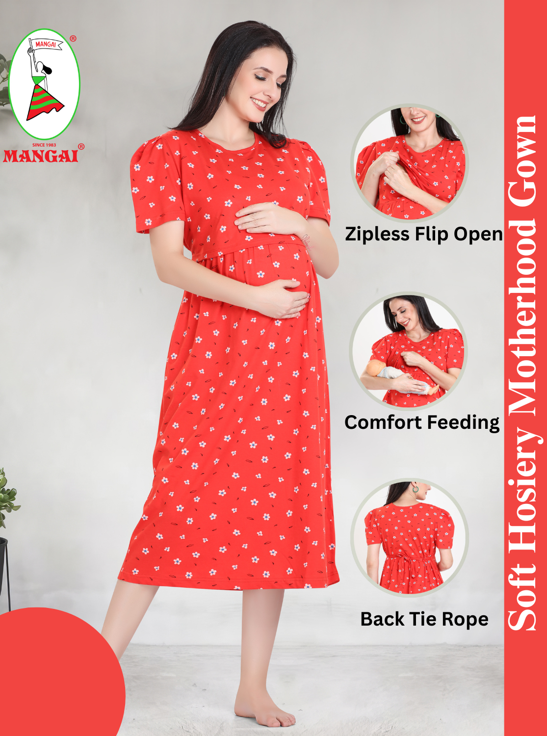 New HOSIERY Cotton Zipless Feeding Wear | Fancy Sleeve with Round Neck | Flap Open Zipless Feeding wear for Pregnancy Women (MMG)