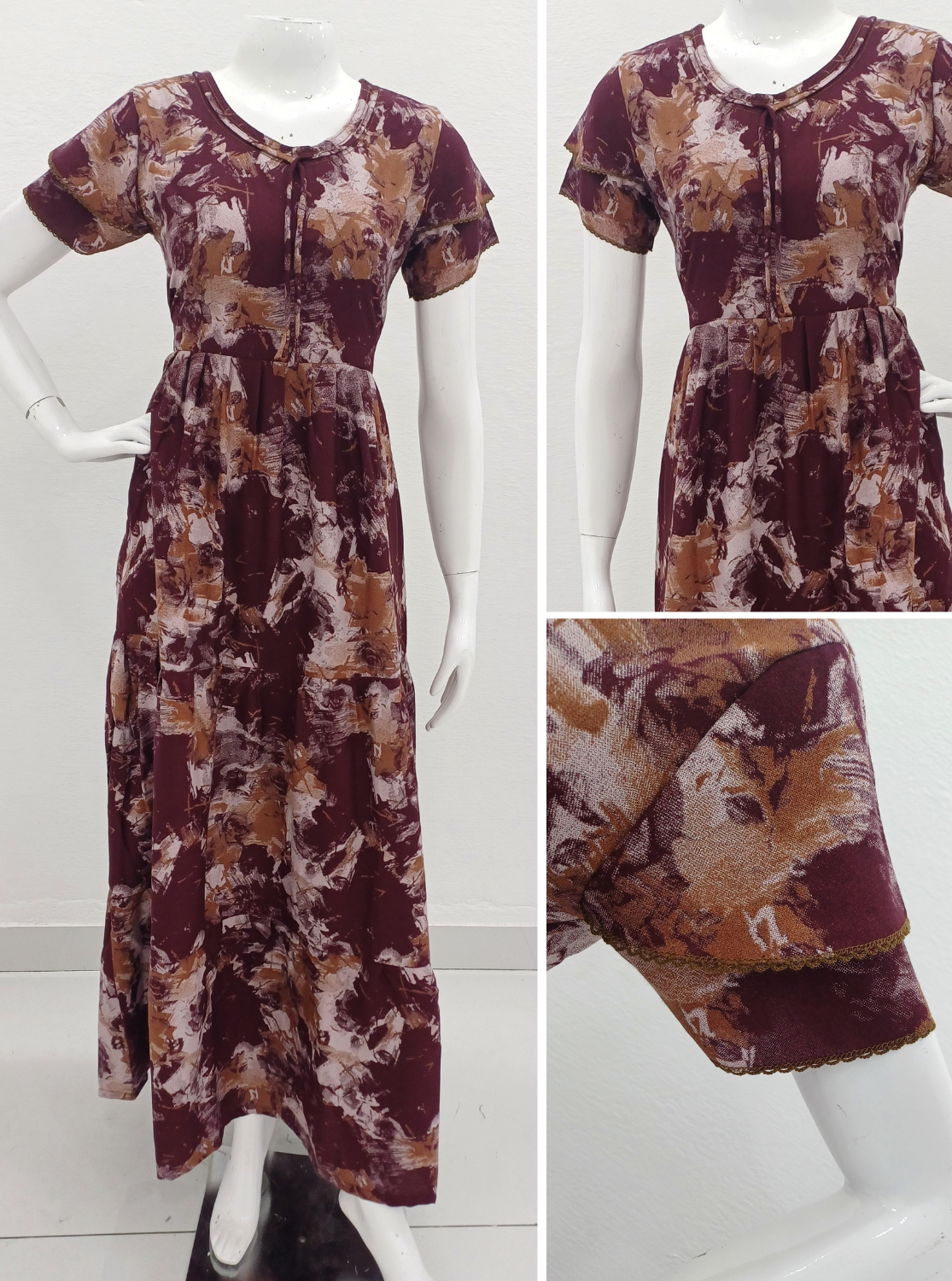 Alpine FULL FROCK Model Nighties| Fancy Sleeves & Neck Pattern| Side Pocket with Back Tie Rope | Perfect Nightwear Trendy Women's (FRK)