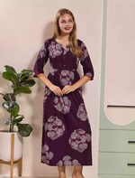 Floral Print Kurti Style Long Sleeve with Pocket – Mangai Nighties