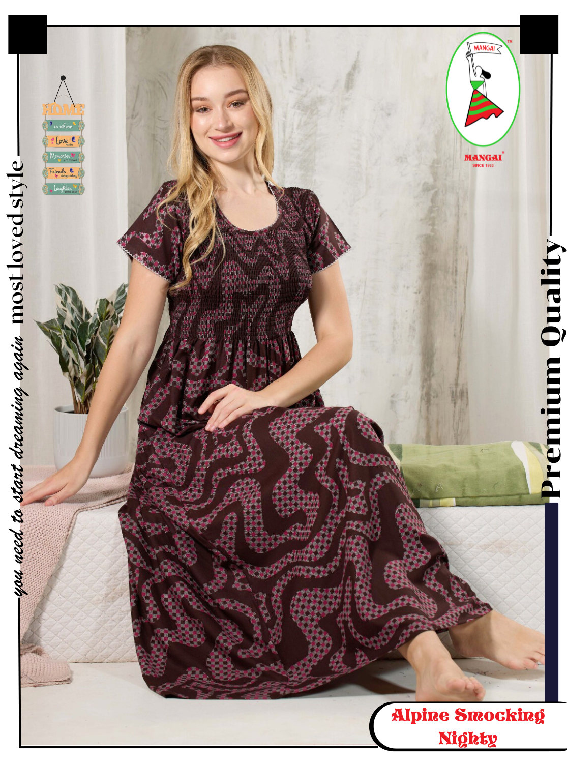 ALPINE Smocking Nighty | Beautiful Pleated Design | Side Pocket | Stylish Nighty for Trendy Women's | Your Perfect Nightwear Collection's (ALS)