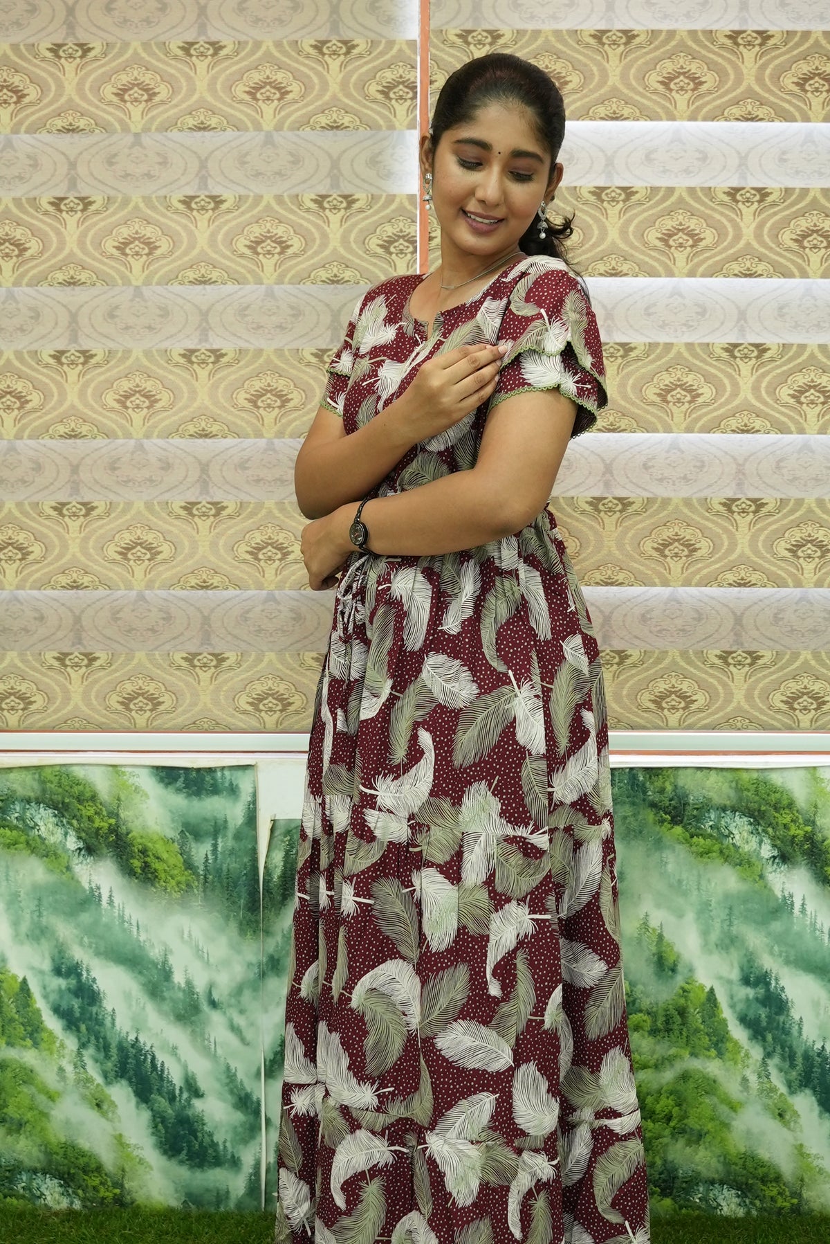 Stylish Arrivals Rayon Gathering Frock Model Night Gown's | Front Adjustable Gathering Style Rope Rope | Double Layer Sleeve | Trending Collection's for Stylish Women's (GFK)