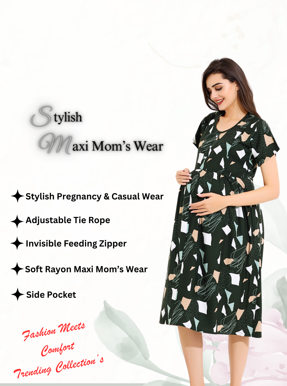 New Arrivals 4-IN-ONE MAXI Mom's Feeding & Casual Wear | Stylish Maxi Style | Invisible Feeding Zipper | Perfect Pre & Post Pregnancy Wear (FIO-MXI)