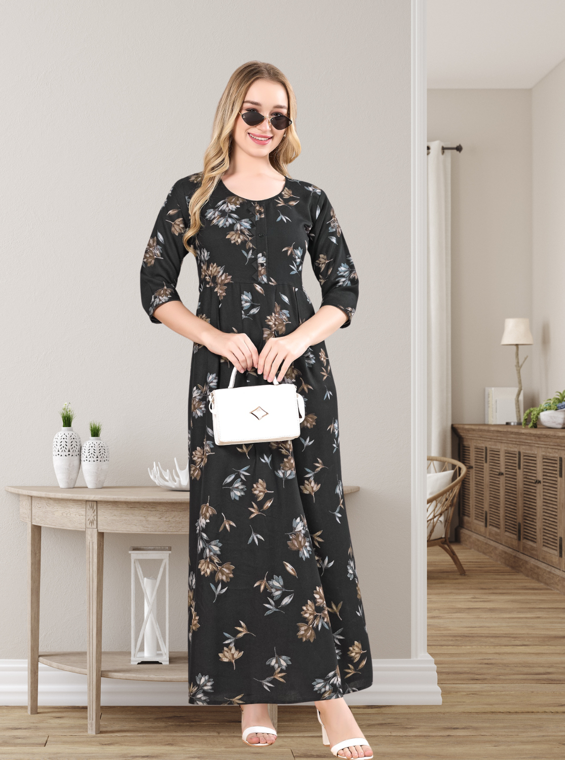 Alpine KURTI Style | Beautiful Stylish KURTI Model | Long 3/4 Sleeve & Side Pocket | Fresh Collection's for Stylish Women's (AK- 3/4)