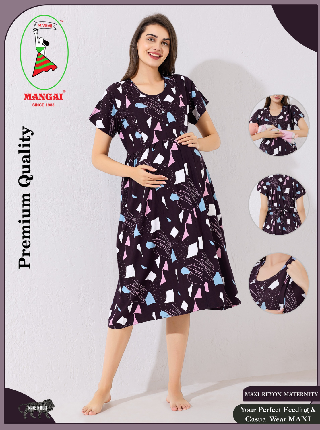 New Arrivals 4-IN-ONE MAXI Mom's Feeding & Casual Wear | Stylish Maxi Style | Invisible Feeding Zipper | Perfect Pre & Post Pregnancy Wear (FIO-MXI)