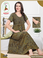 MANGAI Premium RAYON Smocking Nighty | Beautiful Pleated Design | Side Pocket | Stylish Nighty for Trendy Women's | Your Perfect Nightwear Collection's (RYS)