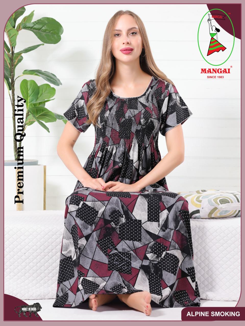 New Arrivals ALPINE Smocking Nighty | Beautiful Pleated Design | Side Pocket | Stylish Nighty for Trendy Women's | Your Perfect Nightwear Collection's (ALS)