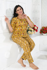 MANGAI Premium Cotton Printed Night Suits | Stylish Print's All Over | Top & Bottom Set | 3/4 Sleeve | Trendy Night Suits for Stylish Women's (CNS)