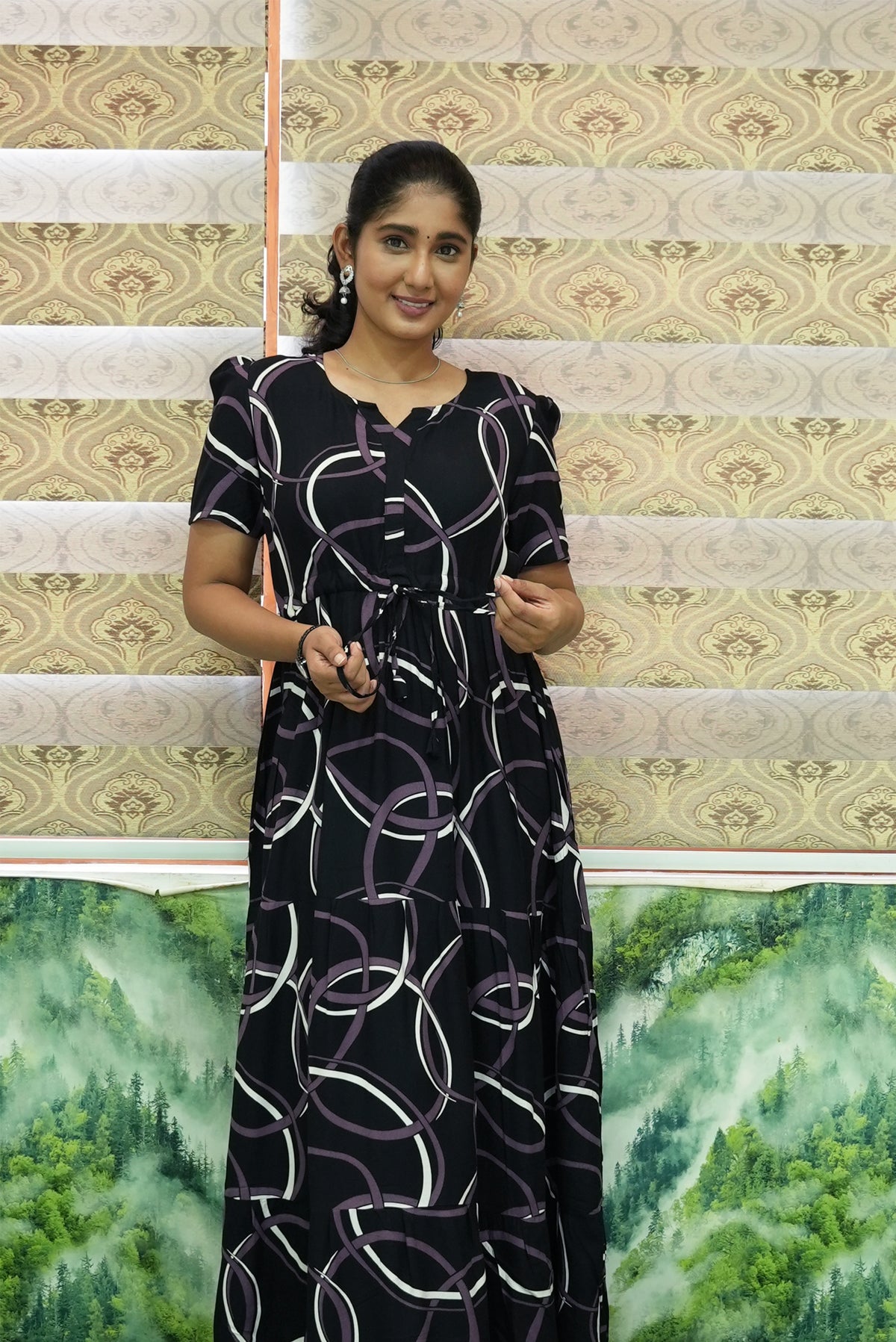 Stylish Arrivals Rayon Gathering Frock Model Night Gown's | Front Adjustable Gathering Style Rope Rope | Puff Sleeve | Trending Collection's for Stylish Women's (GFK)