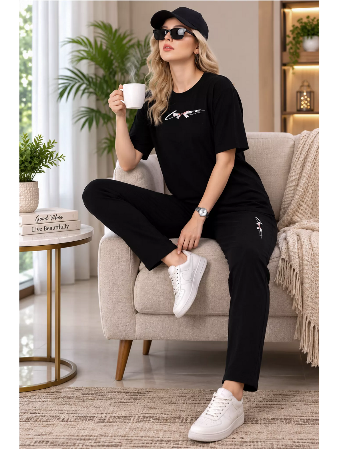 Elegant Black Tencel Casual Lounge Set Women - Mangai Nighties