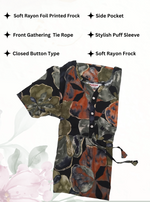 Rayon Colourful Foil Printing Gathering Frock Model Nighties | Side Pocket and Gathering Front Rope | Fancy Sleeve & Maxi Frock Nightwear for Stylish Women's (FGF)