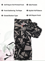 Rayon Colourful Foil Printing Gathering Frock Model Nighties | Side Pocket and Gathering Front Rope | Fancy Sleeve & Maxi Frock Nightwear for Stylish Women's (FGF)
