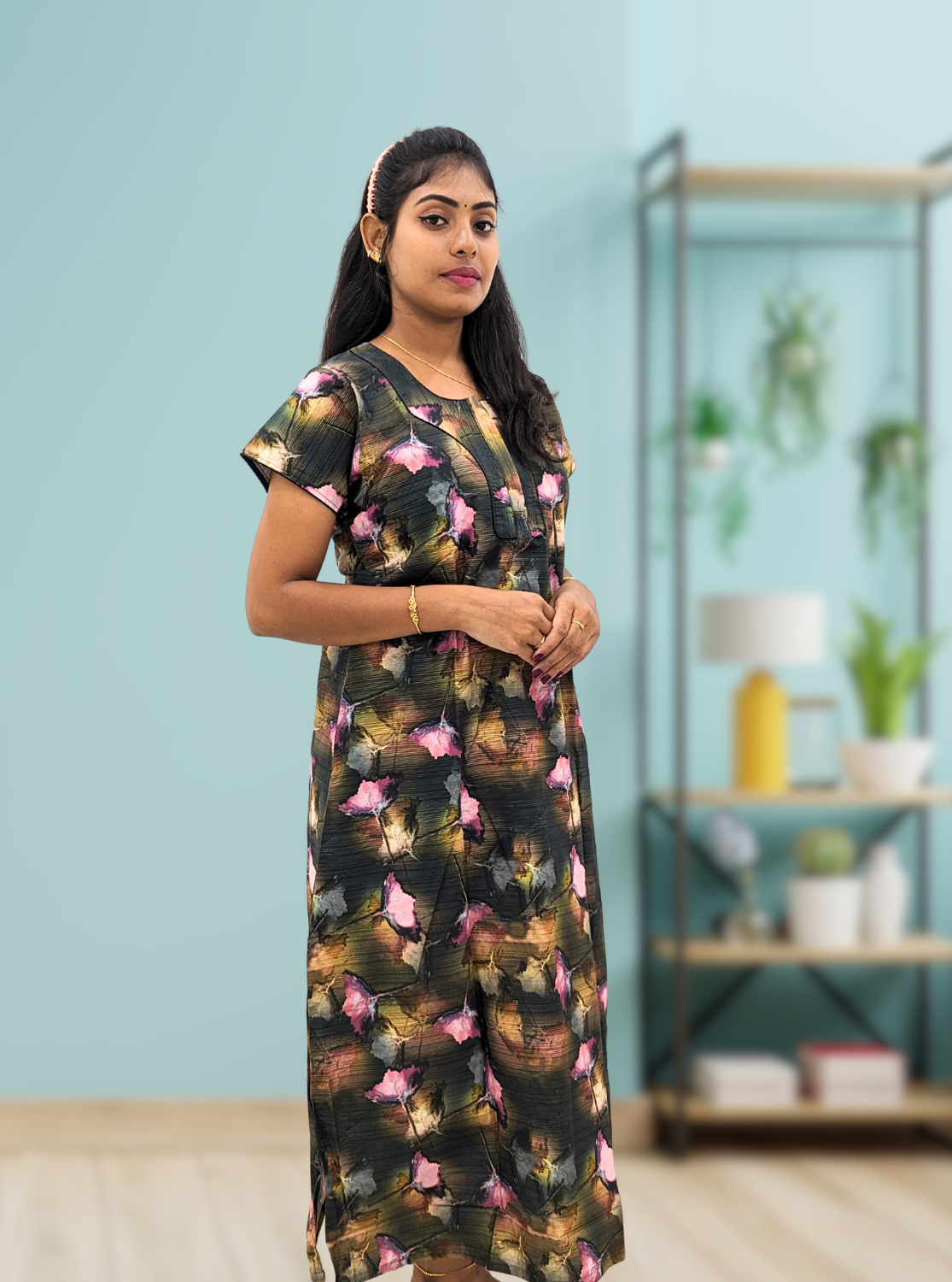 MANGAI New Regular Fit Cotton Printed Nighties - All Over Printed Stylish Nightwear for Stylish Women | Side Cut Pocket | Beautiful Nighties for Stylish Women's | Colourful Printed Cotton Nighties (CMC)