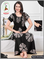 MANGAI Premium RAYON Smocking Nighty | Beautiful Pleated Design | Side Pocket | Stylish Nighty for Trendy Women's | Your Perfect Nightwear Collection's (RYS)