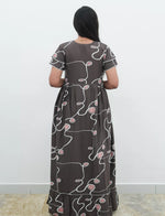 Navy Abstract Loop Print Rayon Front Zipper Feeding Full Frock with Layer Sleeve - Mangai Nighties