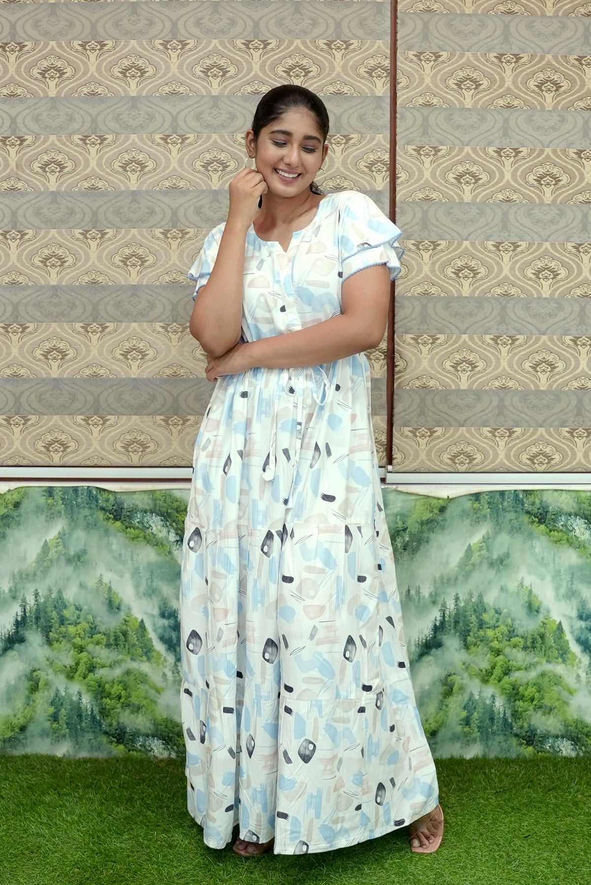 Stylish Arrivals Rayon Gathering Frock Model Night Gown's | Front Adjustable Gathering Style Rope Rope | Double Layer Sleeve | Trending Collection's for Stylish Women's (GFK)