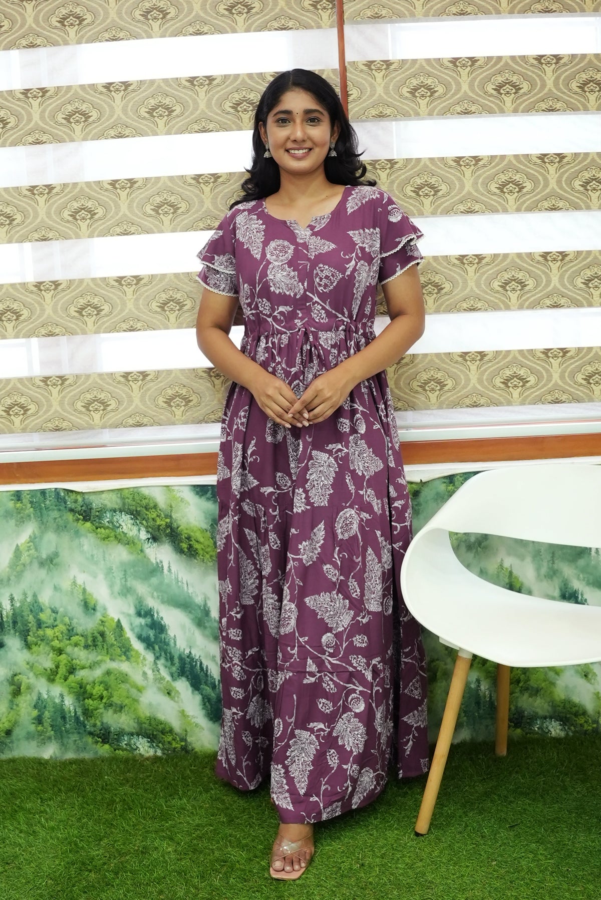 Stylish Arrivals Rayon Gathering Frock Model Night Gown's | Front Adjustable Gathering Style Rope Rope | Double Layer Sleeve | Trending Collection's for Stylish Women's (GFK)