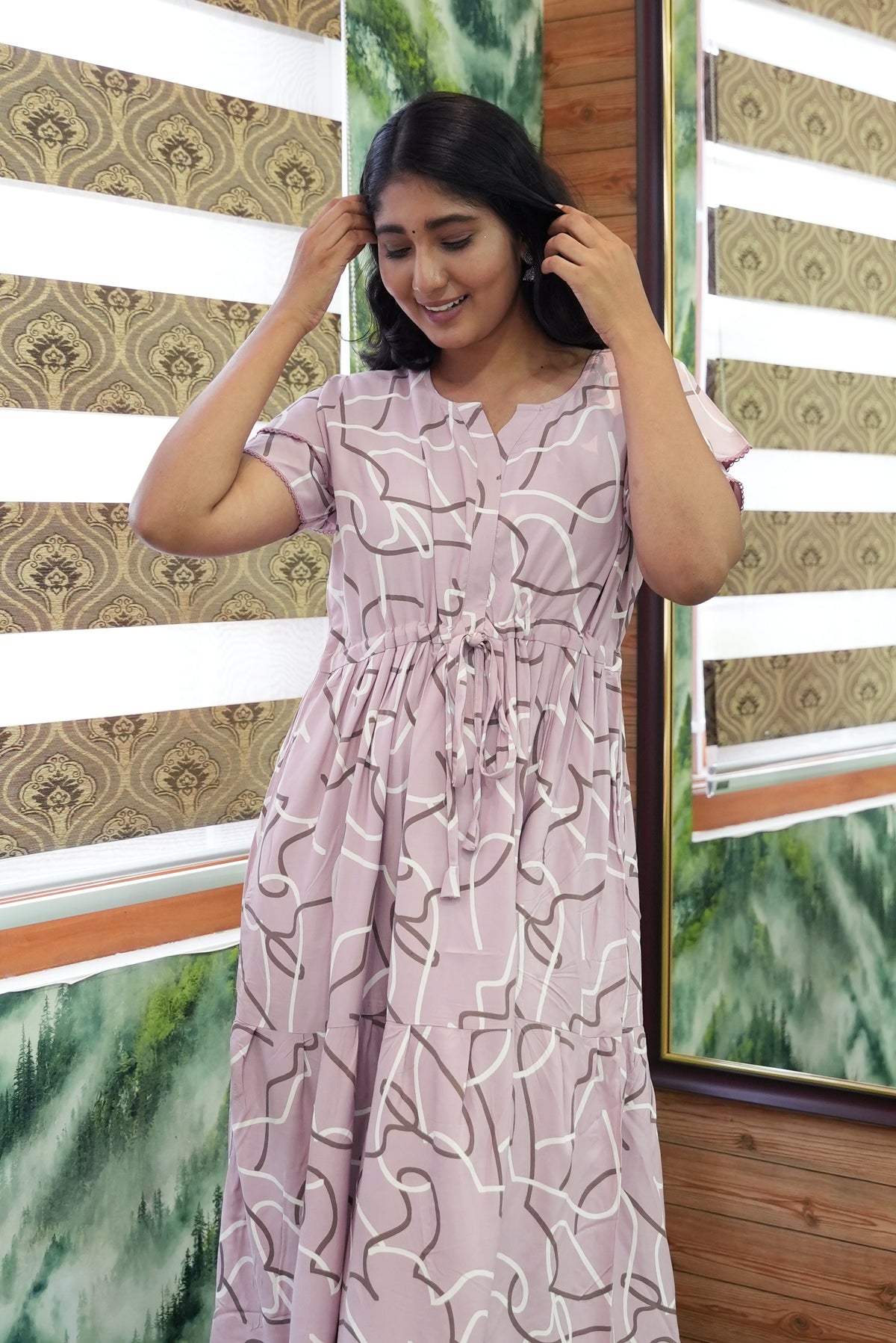 Stylish Arrivals Rayon Gathering Frock Model Night Gown's | Front Adjustable Gathering Style Rope Rope | Double Layer Sleeve | Trending Collection's for Stylish Women's (GFK)