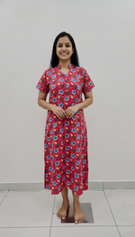 MANGAI Daily Wear Casual Comfort Fit Cotton Printed Nighties | Front open Zipper Model| Slit Open & Neck Collar Comfort Fit Daily Wear Nighties (DRN)