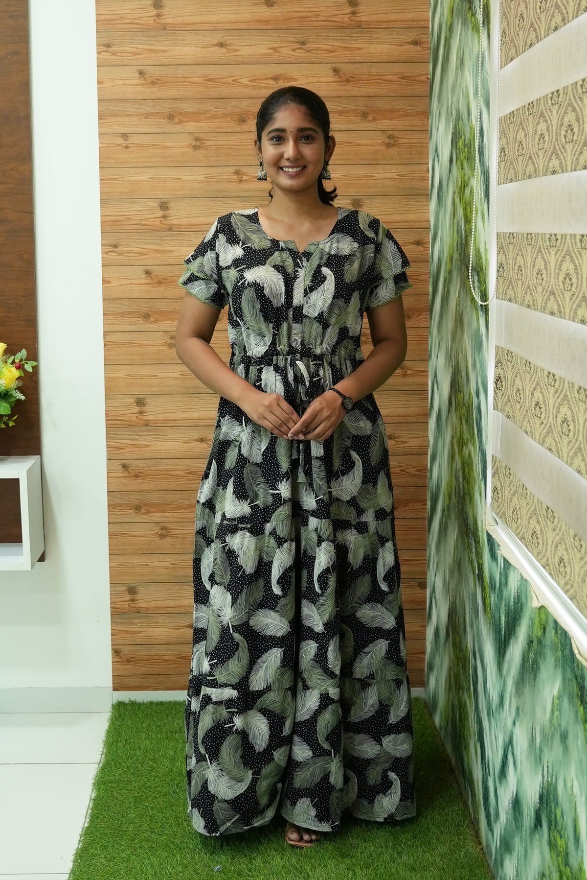 Stylish Arrivals Rayon Gathering Frock Model Night Gown's | Front Adjustable Gathering Style Rope Rope | Double Layer Sleeve | Trending Collection's for Stylish Women's (GFK)