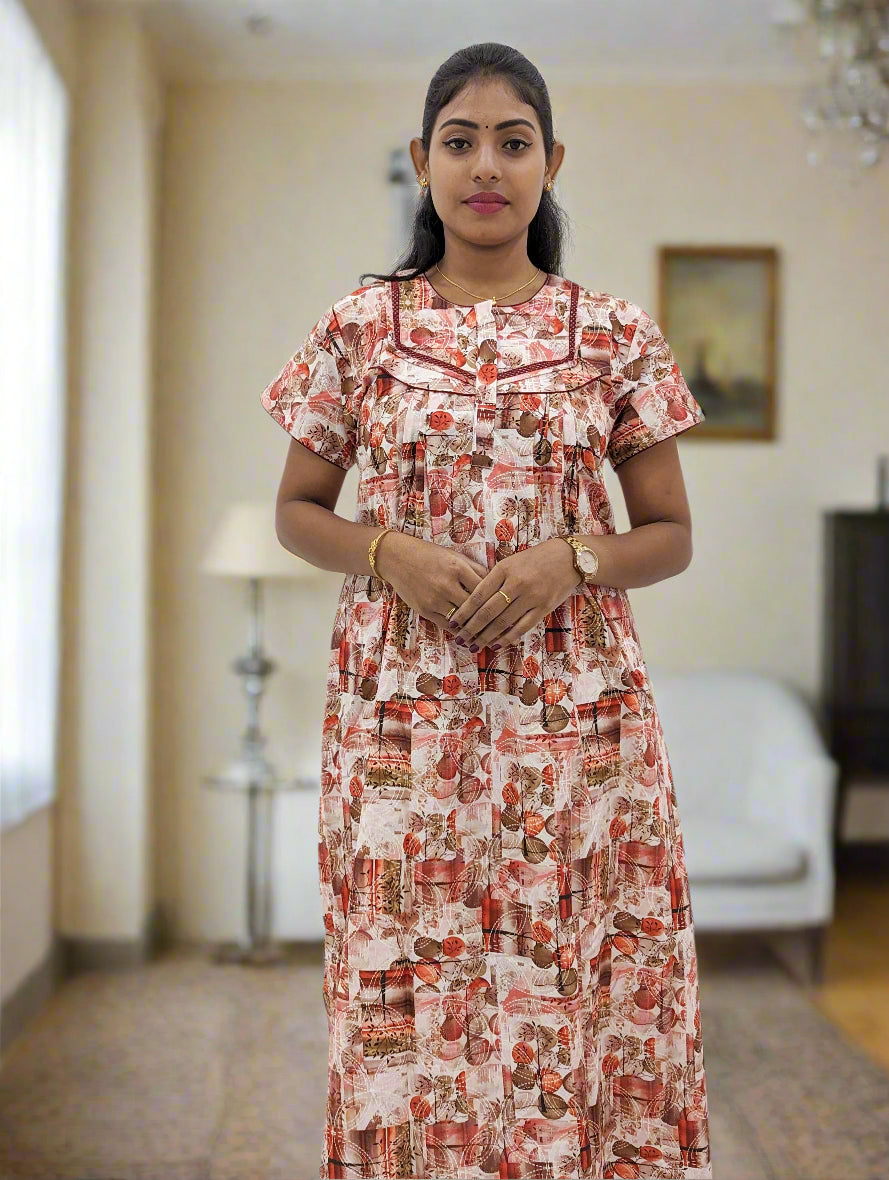 MANGAI New Regular Fit Cotton Printed Nighties - All Over Printed Stylish Nightwear for Stylish Women | Side Cut Pocket | Beautiful Nighties for Stylish Women's | Colorful Printed Cotton Nighties (CPL)
