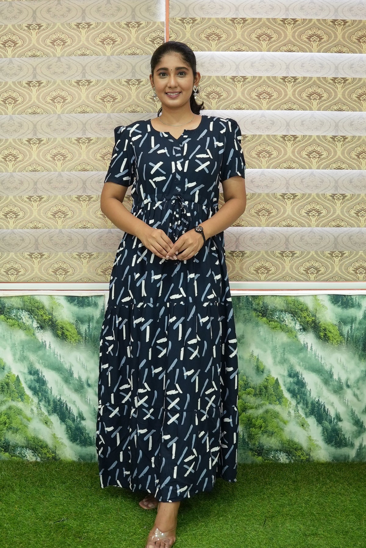 Stylish Arrivals Rayon Gathering Frock Model Night Gown's | Front Adjustable Gathering Style Rope Rope | Puff Sleeve | Trending Collection's for Stylish Women's (GFK)