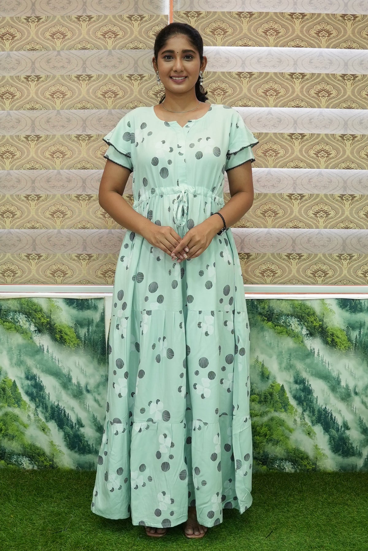 Stylish Arrivals Rayon Gathering Frock Model Night Gown's | Front Adjustable Gathering Style Rope Rope | Double Layer Sleeve | Trending Collection's for Stylish Women's (GFK)