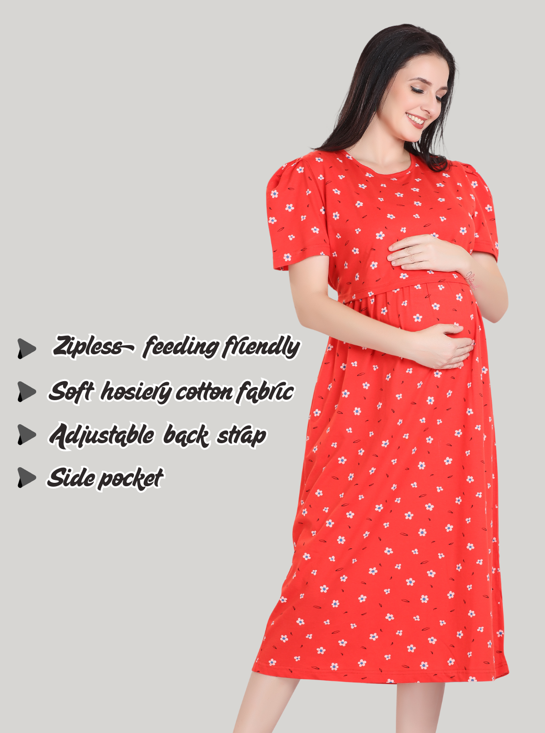 New HOSIERY Cotton Zipless Feeding Wear | Fancy Sleeve with Round Neck | Flap Open Zipless Feeding wear for Pregnancy Women (MMG)