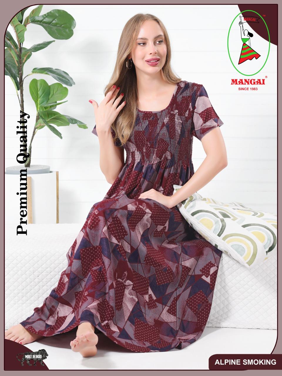 New Arrivals ALPINE Smocking Nighty | Beautiful Pleated Design | Side Pocket | Stylish Nighty for Trendy Women's | Your Perfect Nightwear Collection's (ALS)